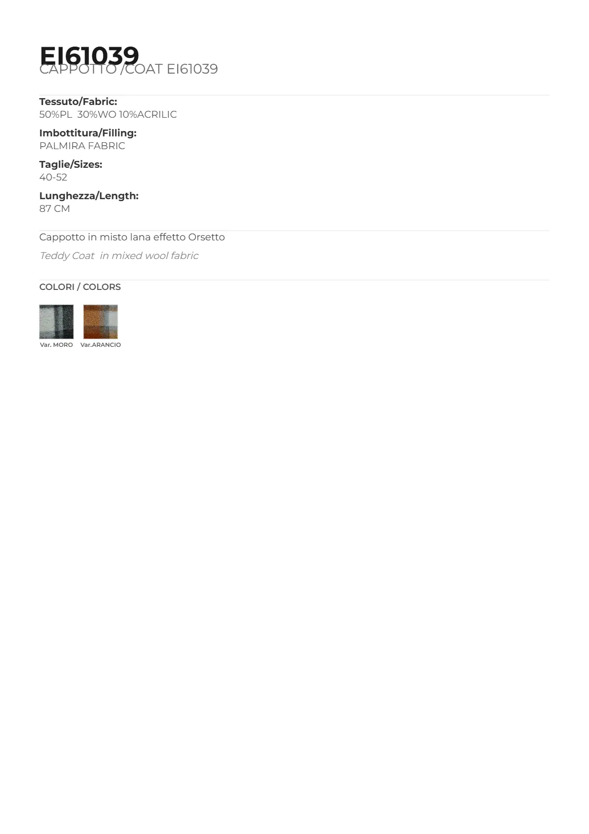 CAPPOTTO/COAT MOD. EI61039 - immagine 3