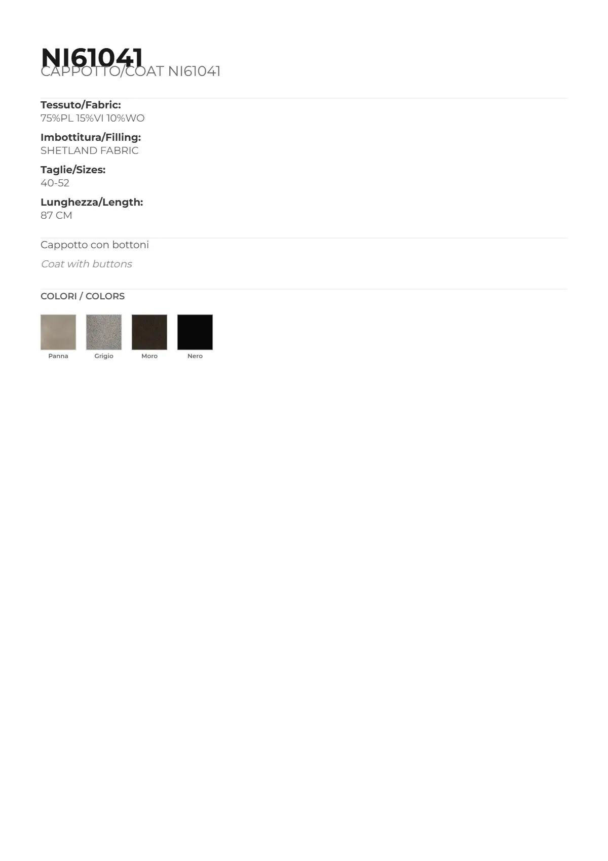CAPPOTTO/COAT MOD. NI61041 - immagine 4