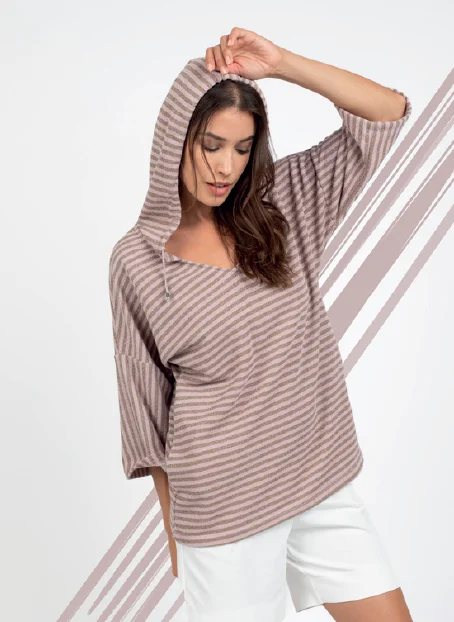FELPA LUREX RIGATO C/CAPP E MANICHE 3/4