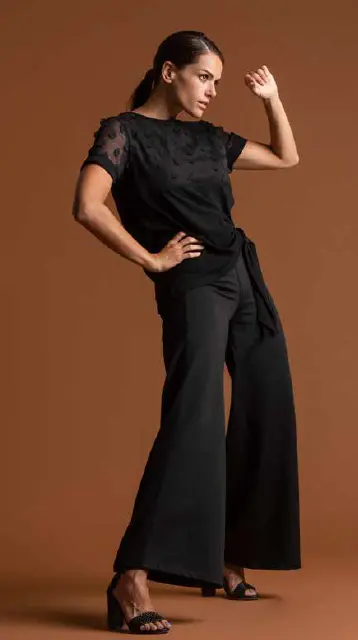 PANT.FELPA C/CINTURA E BANDE CREPE